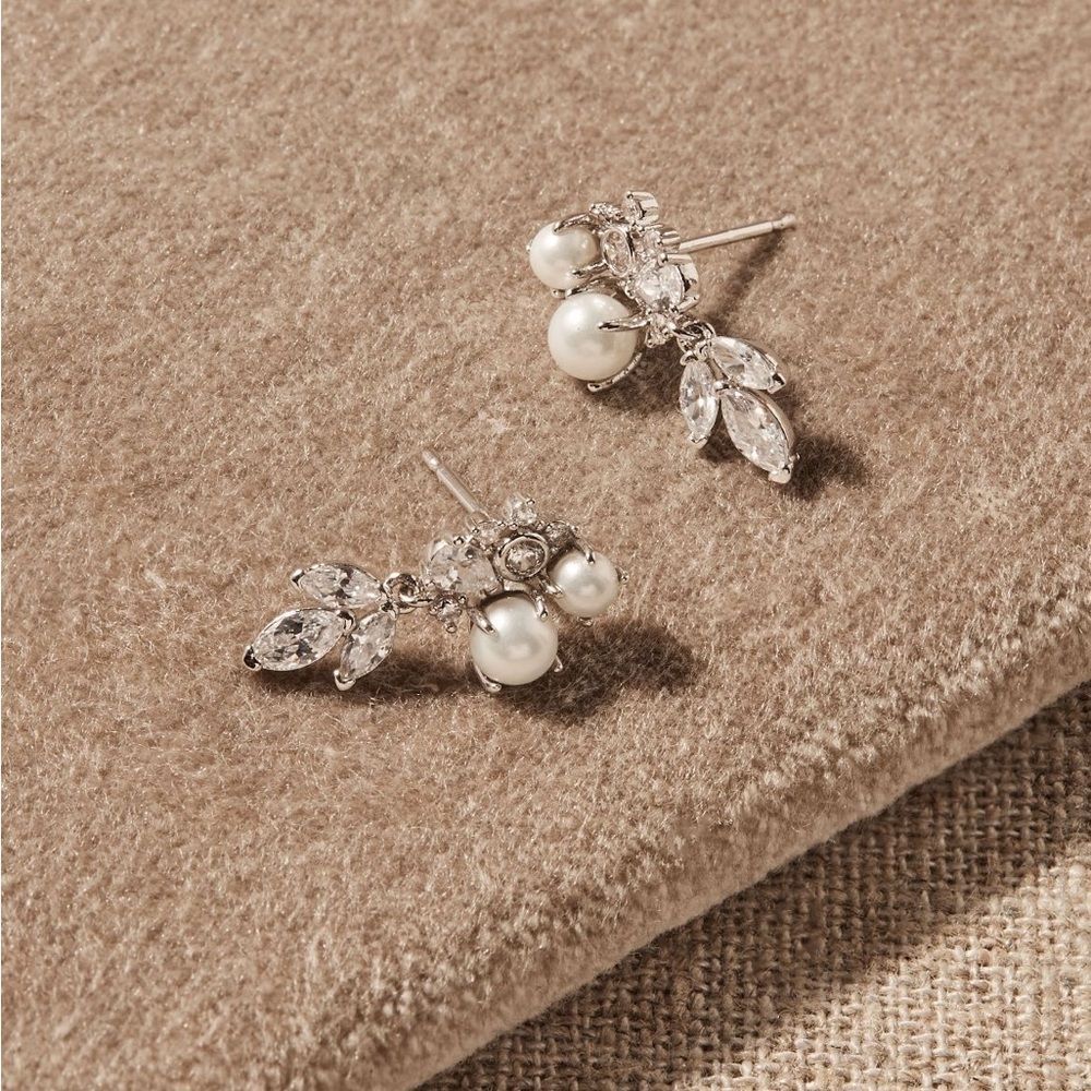 NWOT BHLDN Sauve Pearl Drop Crystal Post Earrings in Gold